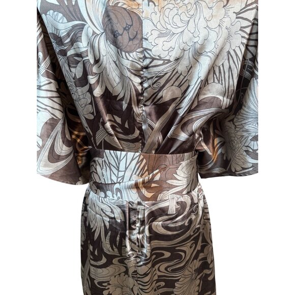 2/$30 ZARA Basic M Brown Taupe Ivory Floral Print Kimono Satiny Dress - Picture 7 of 16